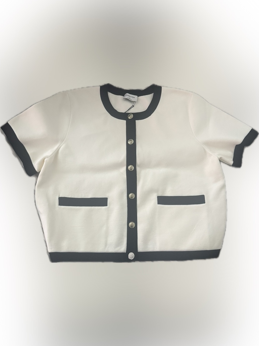 Babaton Cream Approach cardigan with Black Trim and Gold Buttons